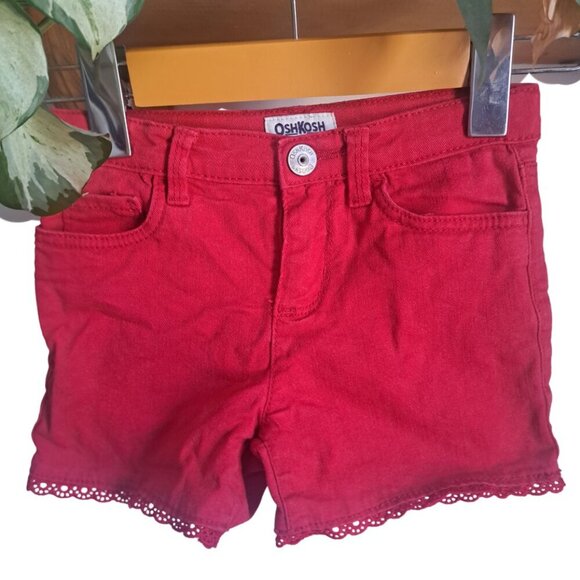 3/20$ OshKosh B’gosh Vibrant Red Denim Shorts – Girls Size 5 – Classic Summer - Picture 1 of 1